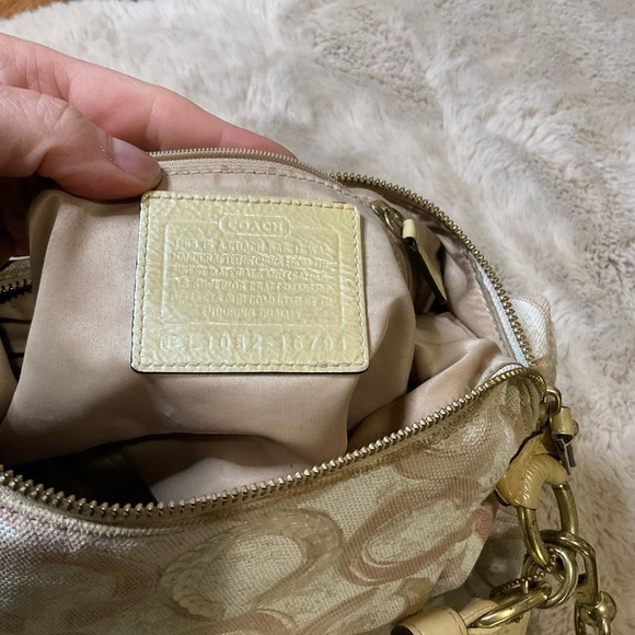Coach Kristin Op Art Shoulder Bag Pink Cream Sequin Convertible Strap #16791 - Picture 12 of 15